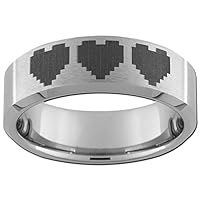 7mm Beveled Tungsten Ring with Zelda Life Hearts (full & half sizes 5-15)