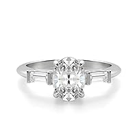 10K Solid White Gold Handmade Engagement Ring 1.50 CT Oval Cut Moissanite Diamond Solitaire Wedding/Bridal Ring for Her/Women Promise Rings