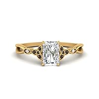 Choose Your Gemstone 14k Yellow Gold Plated Radiant Shape Petite Engagement Ring Everyday Wedding Jewelry Handmade Gift for Wife Celtic Knot Split Diamond CZ Birthstone Ring : US Size 4 to 12