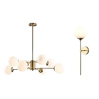 KCO Lighting 8-Light Sputnik Chandelier Frosted Glass Globe Wall Sconce Long Arm for Living Room, Stairs, Bathroom Mirror