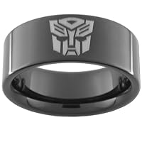 9mm Black Tungsten Carbide Transformers Autobot Ring Comfort Fit Band (full & half sizes 5-15)