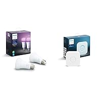 (1) Bridge with (2) Smart 60W A19 LED Bulb, White and Color Ambiance Color-Changing Light, 800LM, E26 - Control with Hue App - Works with Alexa, Google Assistant, Apple Homekit, and Matter