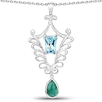 9.23 Carat Genuine Emerald and Swiss Blue Topaz .925 Sterling Silver Pendant