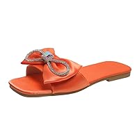 flip flop,Women Square Toe Slippers Silk Butterfly Knot Crystal Plus Size Flat Slides Solid Shoes