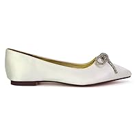 Womens Flat Wedding Shoes Ladies Diamante Bow Bridal Ballet Slip On Pumps Size 5-10