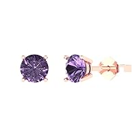 2.0 ct Round Cut Solitaire Simulated Alexandrite Pair of Stud Everyday Earrings 18K Pink Rose Gold Butterfly Push Back