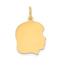 14k Yellow Gold Solid Plain Medium .009 Gauge Facing Right Engravable Girl Head Charm Pendant