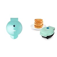 Dash DMG8100AQ 8” Express Electric Round Griddle, Aqua & DMW001AQ Mini Maker for Individual Waffles, Hash Browns, Keto Chaffles with Easy to Clean, Non-Stick Surfaces, 4 Inch, Aqua