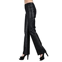 Genuine Leather Pants Autumn Women's Sheepskin Pants Mid Waist Casual Soft Leather Flare Trousers