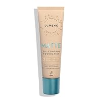 Lumene Matt Control Oil Free Foundation for Oily and Combination Skin Full Coverage with Arctic Cloudberry 30 ml / 1.0 Fl.Oz. (2 Soft Honey)