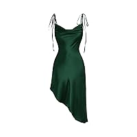 Women's 2023 Summer Dress Plain Cowl Neck Asymmetrical Hem Cami Dresses