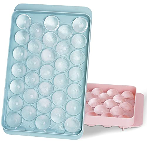 Ice Cube Tray Balls,Round Ice Cube Trays for Freezer with Lid and Bin,1in X  99PCS Round Ice Cube Trays for Freezer, (3Pack Blue Ice trays & Ice Bin &  Ice tong) 