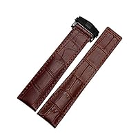 Genuine Cowhide Watch Band for TAG Heuer Carrera Lincoln 19mm 20mm 22mm Black Brown Folding Buckle Watch Strap Men (Color : Brown-Black, Size : 19mm)
