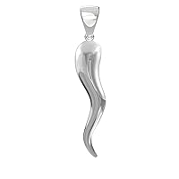 1 3/8in Men's Solid 925 Sterling Silver Italian Horn Good Luck Pendant