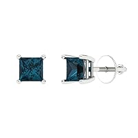 Clara Pucci 0.5 ct Princess Cut Conflict Free Solitaire Natural London Blue Topaz Designer Stud Earrings Solid 14k White Gold Screw Back