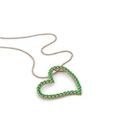 Green Garnet Heart Pendant Necklace 0.58 ctw 14K Rose Gold.Included 18 Inches 14K Rose Gold Chain