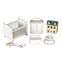 Dollhouse Wooden White Nursery Furniture Set Miniature 6 Piece Baby Room