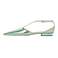 XYD Women Chic Pointed Closed Toe Flats Sleek Low Heel Chunky Slender T-Strap with Buckle Dress Party Casual Shoes