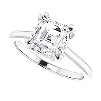 18K Solid White Gold Handmade Engagement Ring 1.5 CT Asscher Cut Moissanite Diamond Solitaire Wedding/Bridal Ring Set for Women/Her Propose Gift