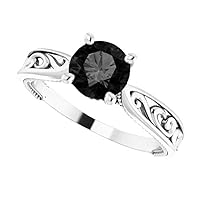 Love Band 1 CT Scroll Black Diamond Engagement Ring 14k White Gold, Sculptural Black Onyx Ring, Granulated Black Diamond Bridal Ring, Black Vintage Ring, Engagement Ring For Her