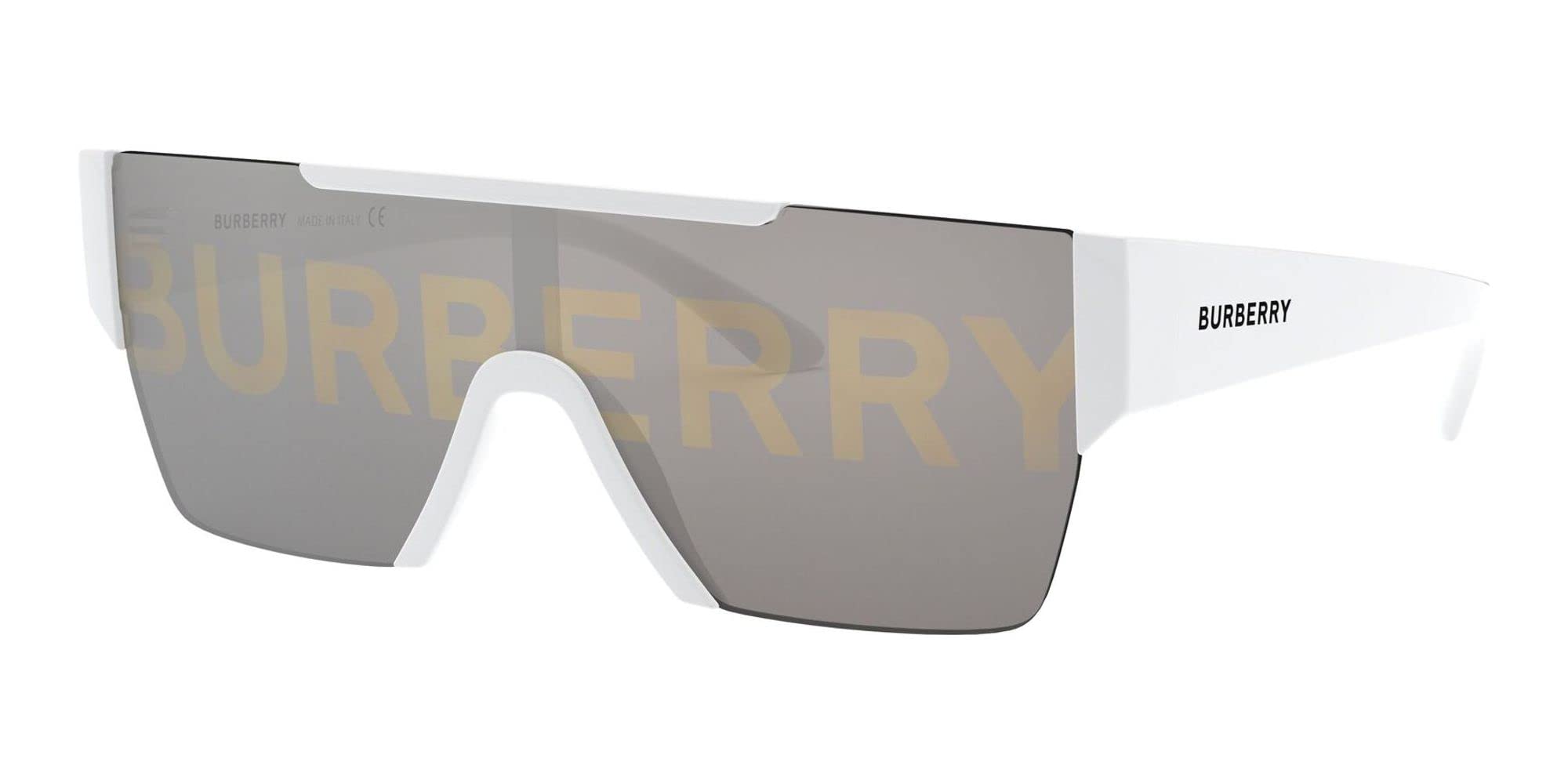 BURBERRY BE 4291 3007/H White Plastic Rectangle Sunglasses Silver Logo Lens