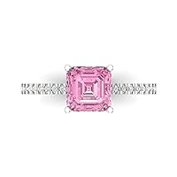 1.63ct Asscher Cut Solitaire with Accent Pink Simulated Diamond designer Modern Statement Ring Real Solid 14k White Gold