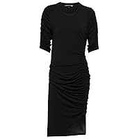 Women's Solid Black Lockwood Asymmetric T-Shirt Ruched Dress