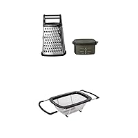 KitchenAid Gourmet 4-Sided Stainless Steel Box Grater with Detachable Storage Container, 10 inches t & KitchenAid Expandable Stainless Steel Colander, One size, Black