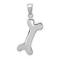 Solid 14k White Gold Solid Polished Dog Bone Customize Personalize Engravable Charm Pendant Jewelry Gifts For Women or Men (Length 1.33