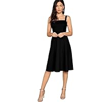 Creative Dons Solid Plain Knee Length Polyester Midi Dress for Women/Black