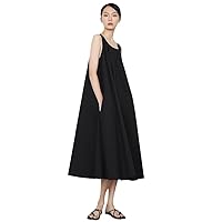 Spring and Summer Women's Black Simple Sleeveless Large Swing Tank Top Dress Long Dress