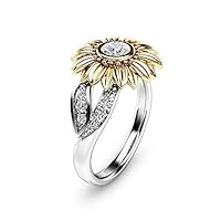 14K Two-tone Gold Polished 0.5 Ctw CZ Diamond Sunflower Ring for Womens