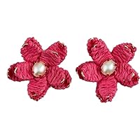 Mud Pie Women's Raffia Flower Earrings, One Size Fits Most Pink
