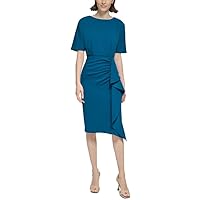 Calvin Klein Women's Ruffled Ruched Sheath Dress (Cypress, 6)
