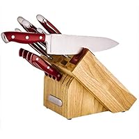 Farberware Professional 15-piece Forged Triple Riveted Knife Block Set with Built-in Edgekeeper Knife Sharpener, High-Carbon Stainless Steel Kitchen Knives, Razor-Sharp Knife set, Red
