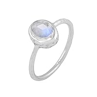 Moonstone Ring 925 Sterling Silver, Solitaire Handmade Jewelry for Women Girls