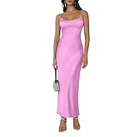 LILLUSORY Womens Corset Satin Silk Spaghetti Midi Dresses Bodycon Backless Strap Cutout Dress