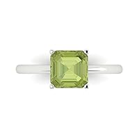 Clara Pucci 1.95ct Asscher Cut Solitaire Genuine Natural Pure Green Peridot 4-Prong Classic Statement Ring 14k White Gold for Women