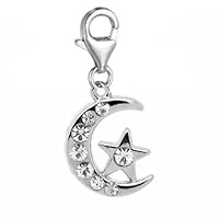 Moon & Star Charm for European Clip on Jewelry w/Lobster Clasp