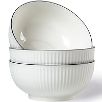 60 oz Large Soup Bowl, Pho Bowls Set of 3, 8 in Off White Porcelain Pho Soup Bowls