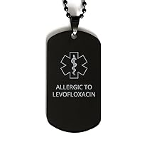 Medical Alert Black Dog Tag, Allergic to Levofloxacin Awareness, SOS Emergency Health Life Alert ID Engraved Stainless Steel Chain Necklace For Men Women Kids