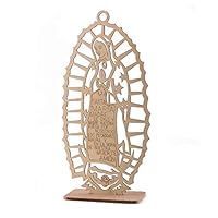 12 Lady Guadalupe Virgin Mary Glitter Wood Silver Gold with Stand Laser Cutout Wooden Baptism Centerpiece First Communion Quinceañera Party Favors Home Decor Christening (Plain)