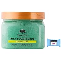 T H Tree Hut Shea Sugar Body Scrub Coconut Lime,18oz, With Single Fragrance-Free Makeup Remover Cleansing Towelette