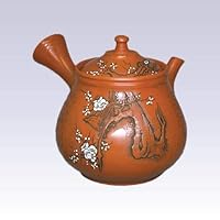 Tokoname Kyusu teapot - KODO - White Plum - 260cc/ml - Pottery Steel net with Wooden Box with Wooden Box [Standard Ship by EMS: with Tracking Number & Insurance]