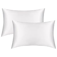 Satin Pillowcase for Hair and Skin, 2 Pack White Silk Pillowcase Queen Satin Pillowcase with Envelope Closure(White,20x30 inches)