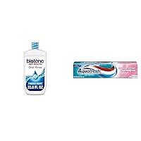 Biotène Oral Rinse Mouthwash for Dry Mouth 33.8 fl oz & Aquafresh Maximum Strength Toothpaste for Sensitive Teeth 5.6 Ounce
