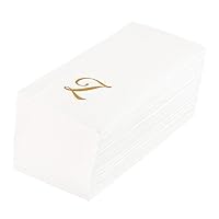 Restaurantware Luxenap 15.8 X 7.9 Inch Linen-Feel Guest Towels 2000 Disposable Gold Hand Towels - Gold Letter 'Z' Cursive Font White Paper Dinner Napkins airlaid For Restrooms And Tables