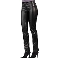 Women's Leather Pants Genuine Black Soft Lambskin Leather Party Pants High Waist Skinny Leg Legging Trousers WP001