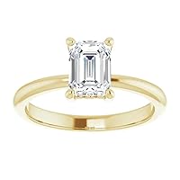 10K Solid Yellow Gold Handmade Engagement Rings, 1 CT Emerald Cut Moissanite Diamond Solitaire Wedding/Bridal Rings for Women/Her, Minimalist Anniversary Ring Gifts