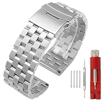 Brushed Silver 316L Solid Stainless Steel Watch Band Bracelet Strap 20mm/22mm/24mm Double Locking Clasp for Mens Women